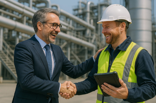 Finance Manager congratulating Maintenance